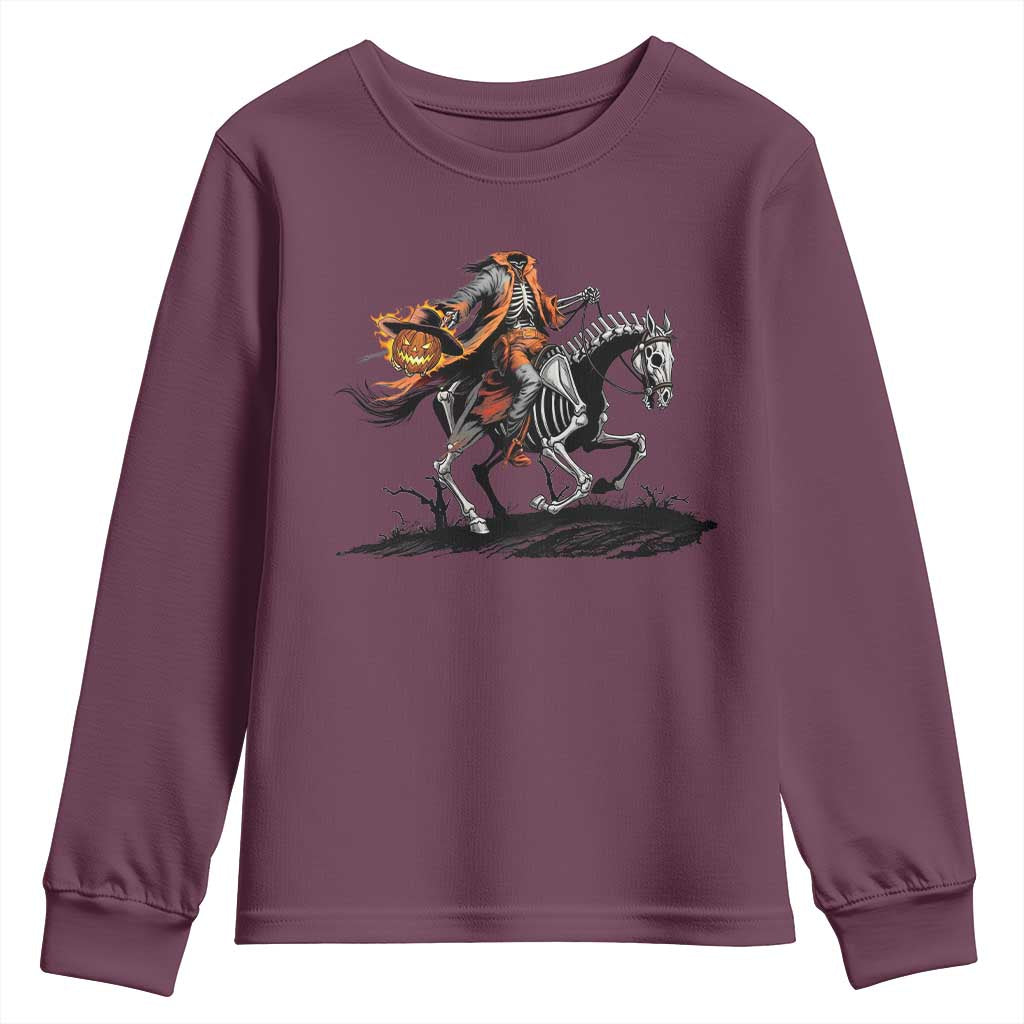 Spooky Skeleton Headless Cowboy Rider Gift Youth Sweatshirt - Wonder Print Shop