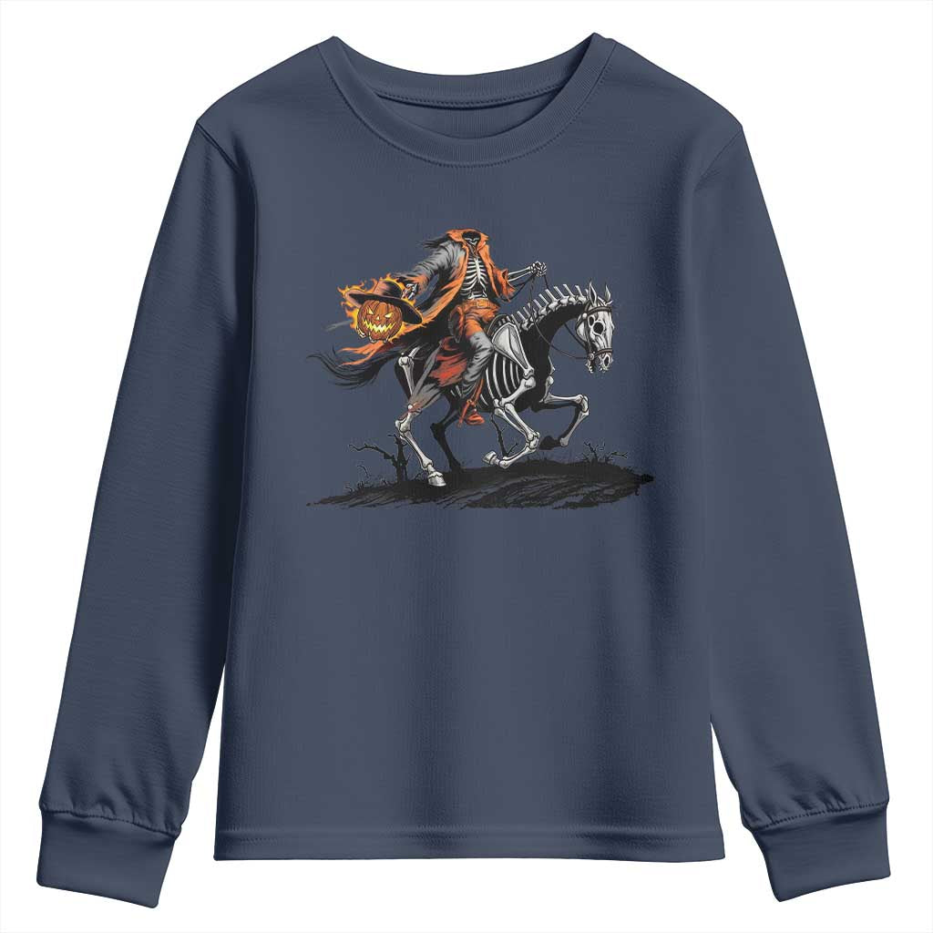 Spooky Skeleton Headless Cowboy Rider Gift Youth Sweatshirt - Wonder Print Shop