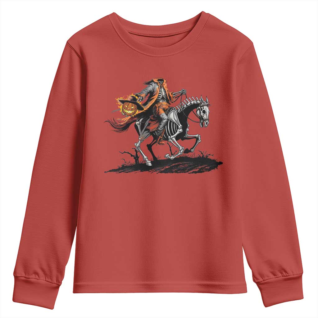 Spooky Skeleton Headless Cowboy Rider Gift Youth Sweatshirt - Wonder Print Shop