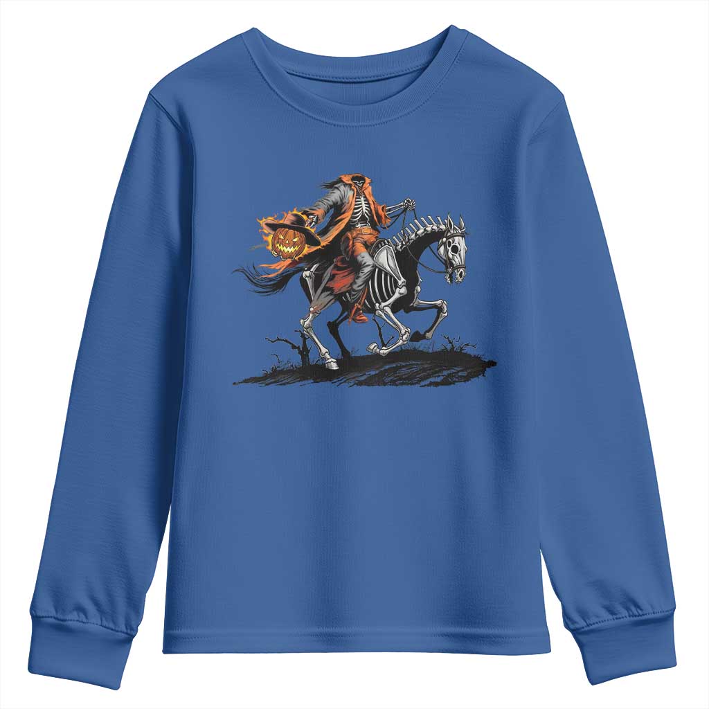 Spooky Skeleton Headless Cowboy Rider Gift Youth Sweatshirt - Wonder Print Shop