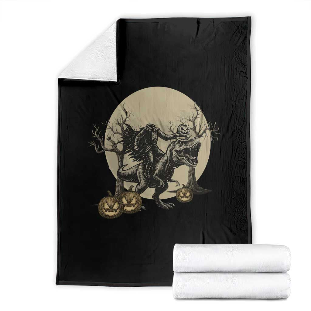 Funny Halloween Gift Throw Blanket Headless Horseman Riding A Dino - Wonder Print Shop