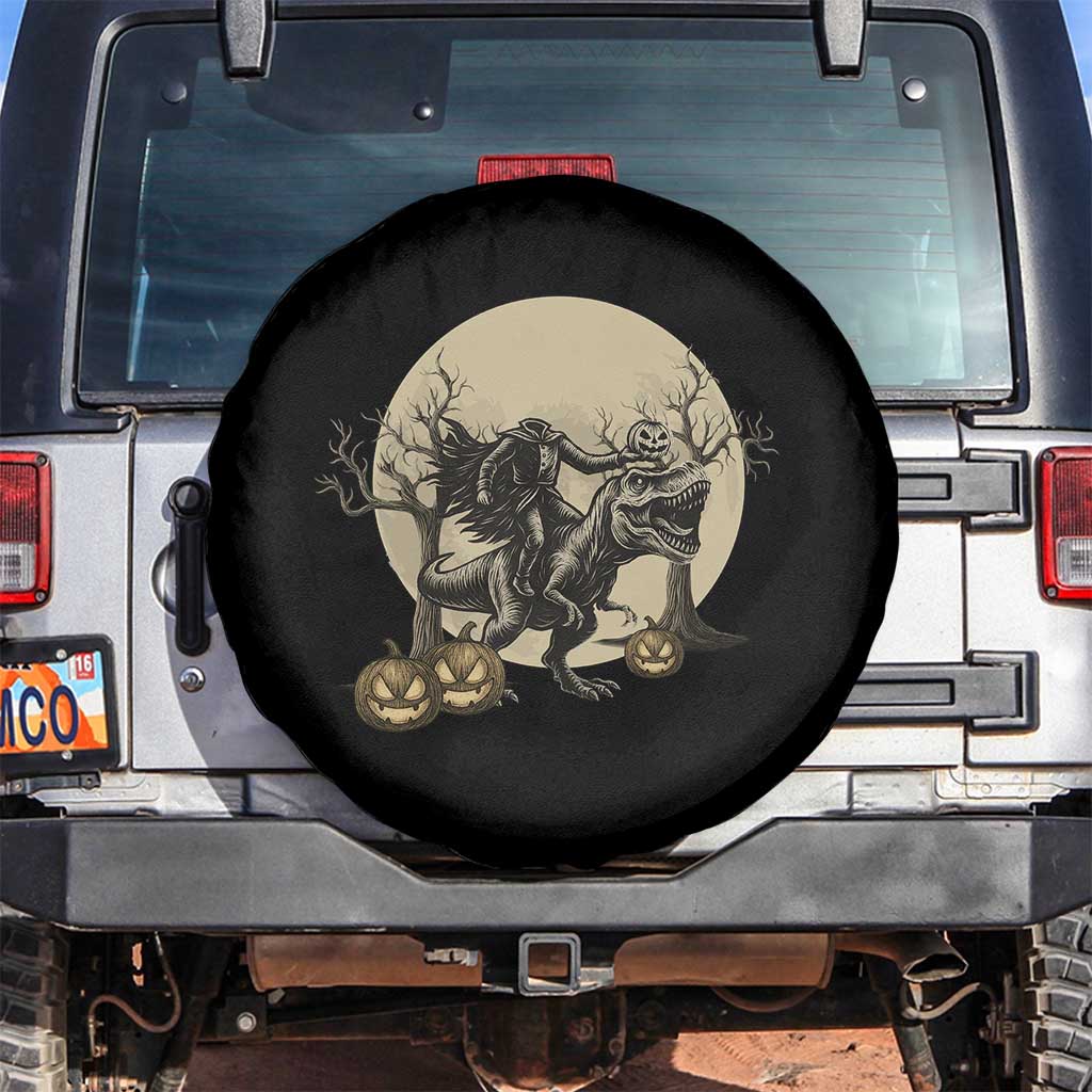 Funny Halloween Gift Spare Tire Cover Headless Horseman Riding A Dino - Wonder Print Shop