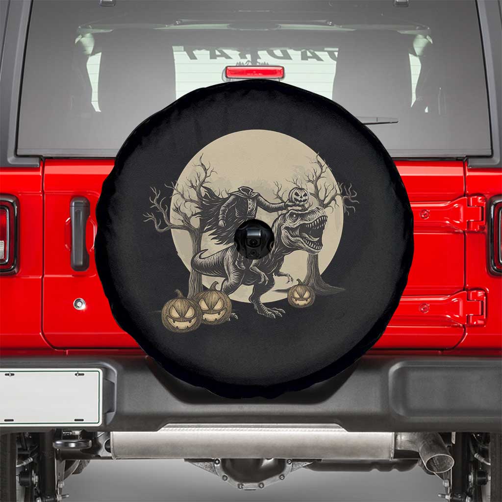 Funny Halloween Gift Spare Tire Cover Headless Horseman Riding A Dino - Wonder Print Shop