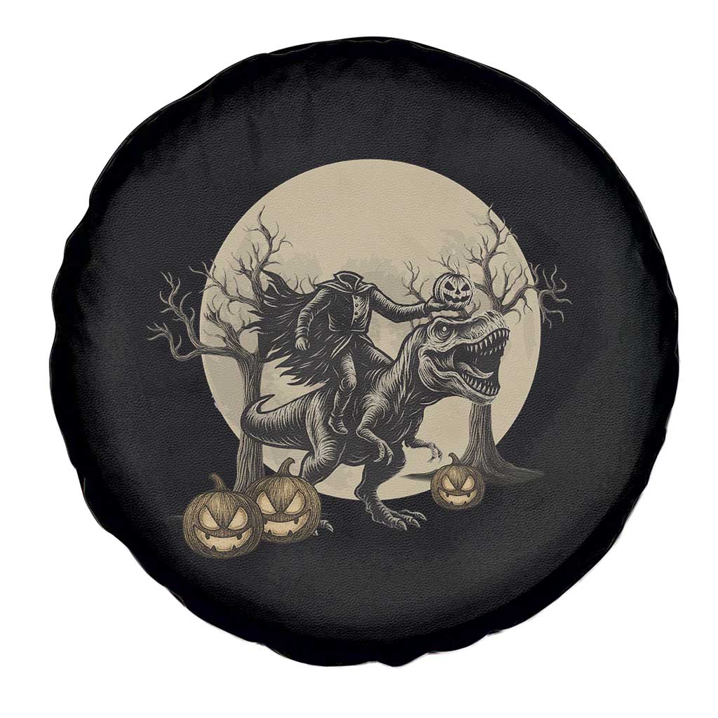 Funny Halloween Gift Spare Tire Cover Headless Horseman Riding A Dino - Wonder Print Shop
