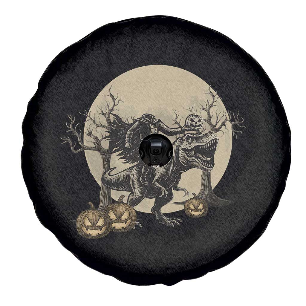 Funny Halloween Gift Spare Tire Cover Headless Horseman Riding A Dino - Wonder Print Shop