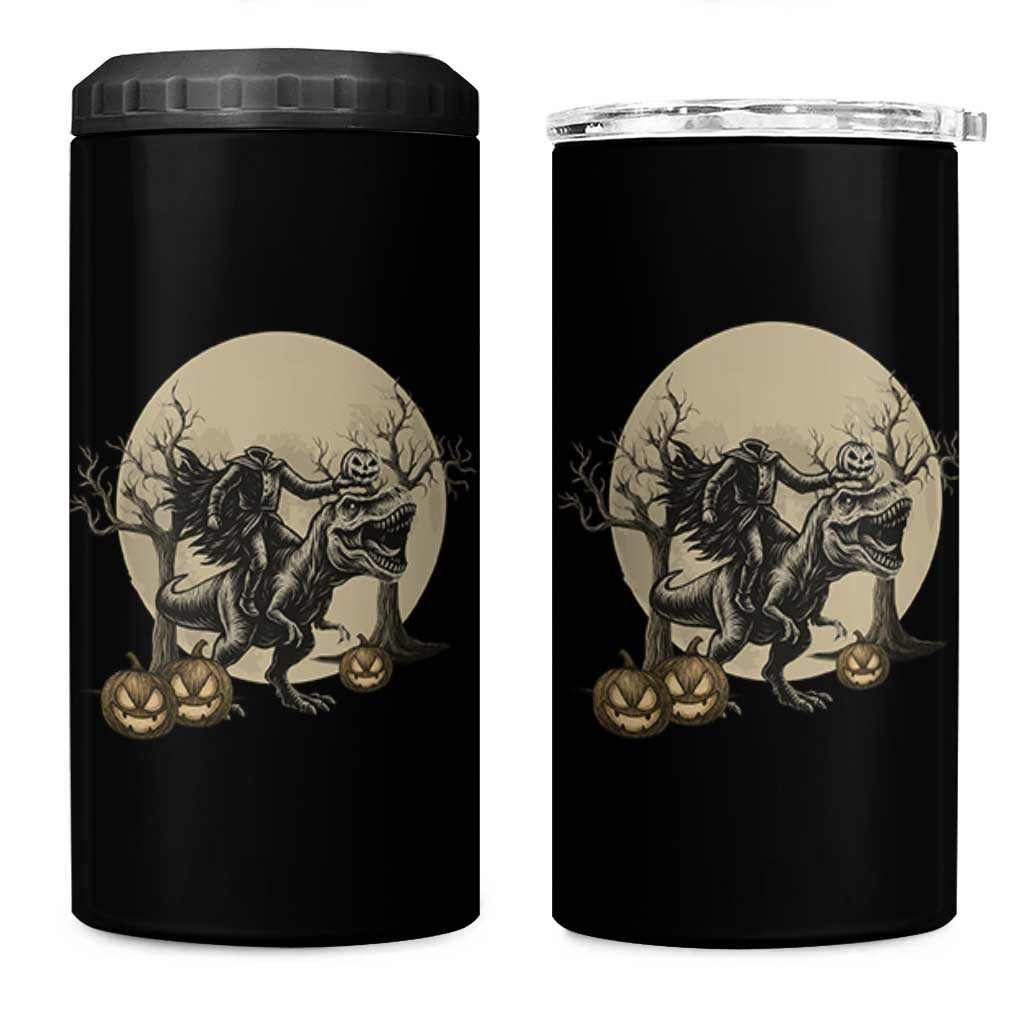 Funny Halloween Gift 4 in 1 Can Cooler Tumbler Headless Horseman Riding A Dino
