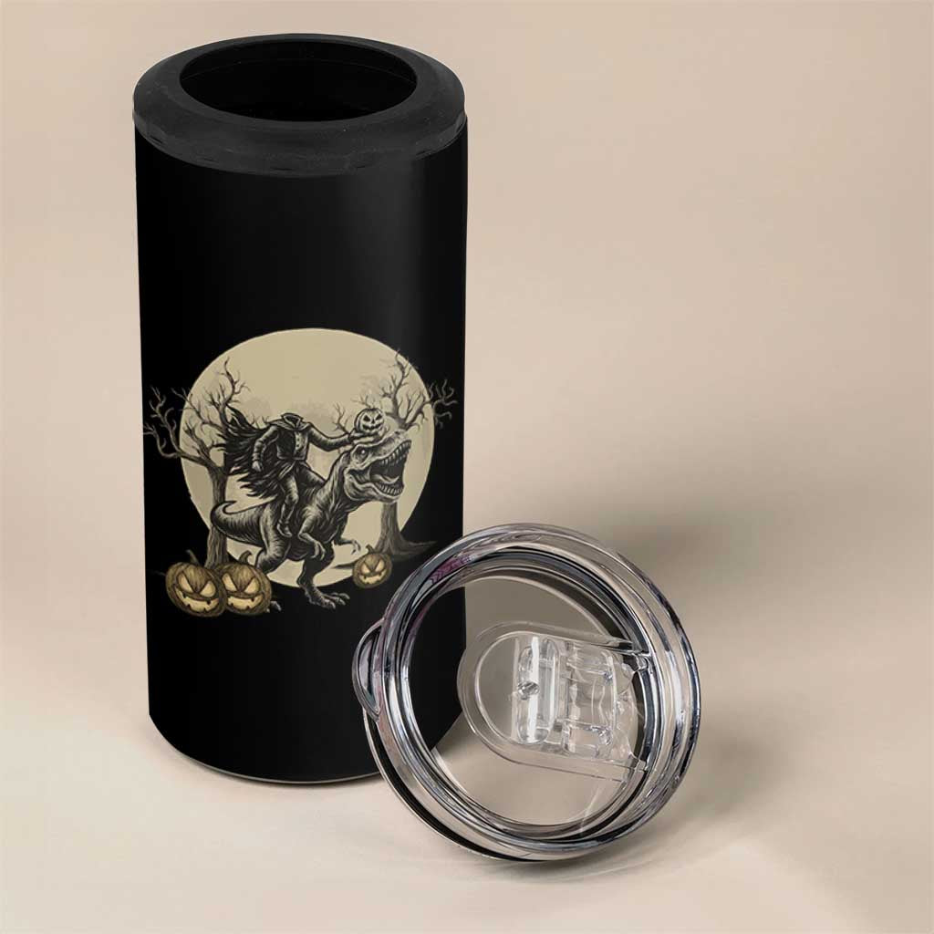 Funny Halloween Gift 4 in 1 Can Cooler Tumbler Headless Horseman Riding A Dino