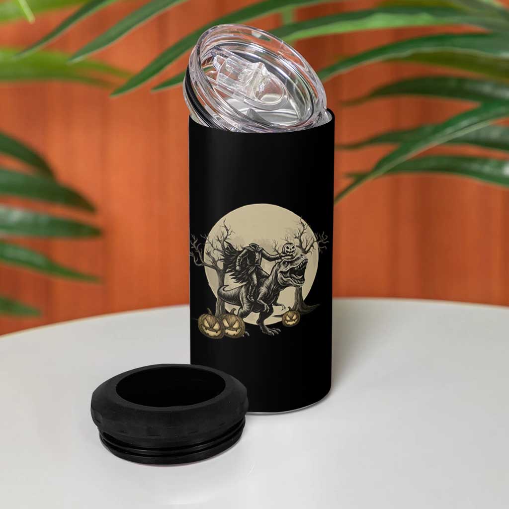 Funny Halloween Gift 4 in 1 Can Cooler Tumbler Headless Horseman Riding A Dino