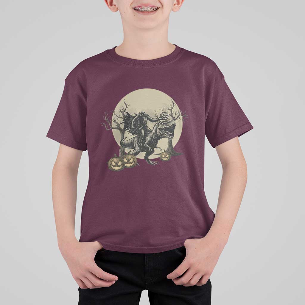 Funny Halloween Gift T Shirt For Kid Headless Horseman Riding A Dino - Wonder Print Shop