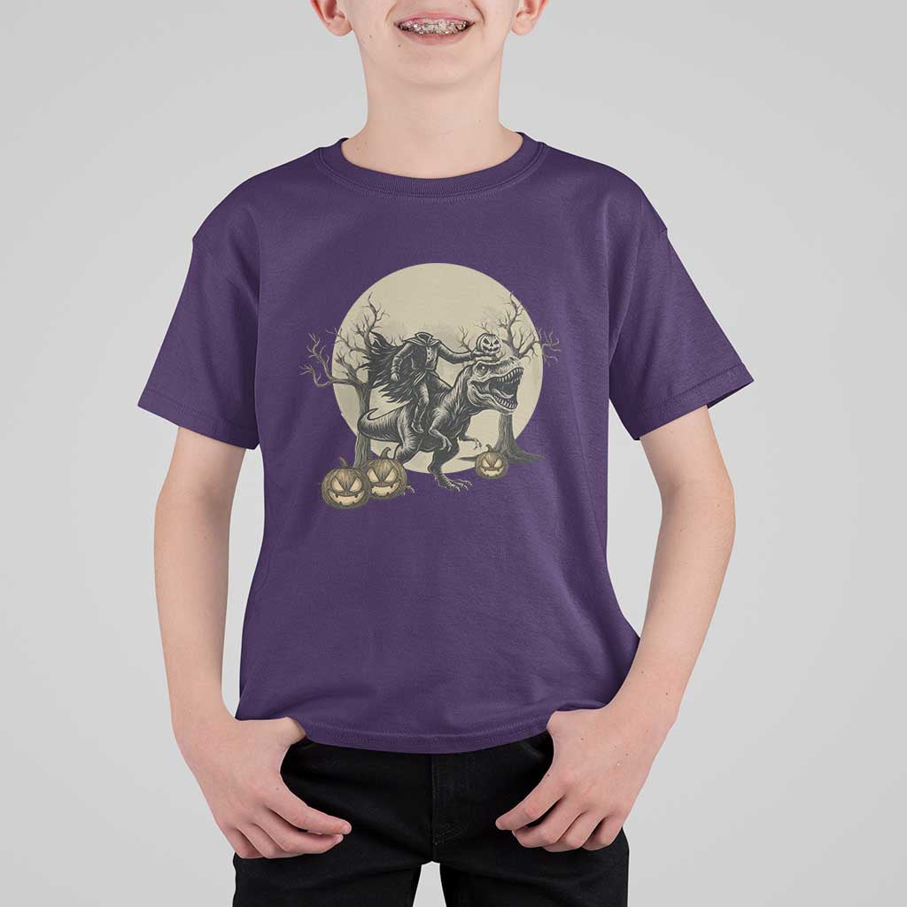 Funny Halloween Gift T Shirt For Kid Headless Horseman Riding A Dino - Wonder Print Shop