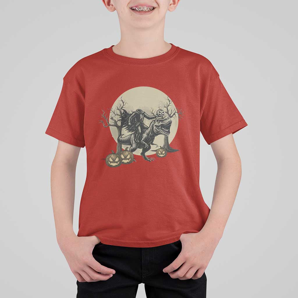 Funny Halloween Gift T Shirt For Kid Headless Horseman Riding A Dino - Wonder Print Shop