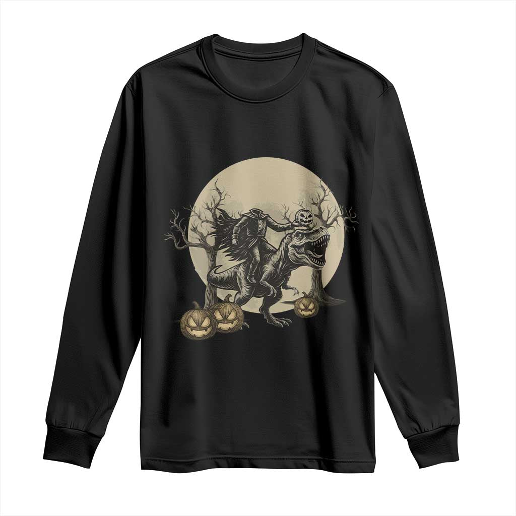 Funny Halloween Gift Long Sleeve Shirt Headless Horseman Riding A Dino - Wonder Print Shop
