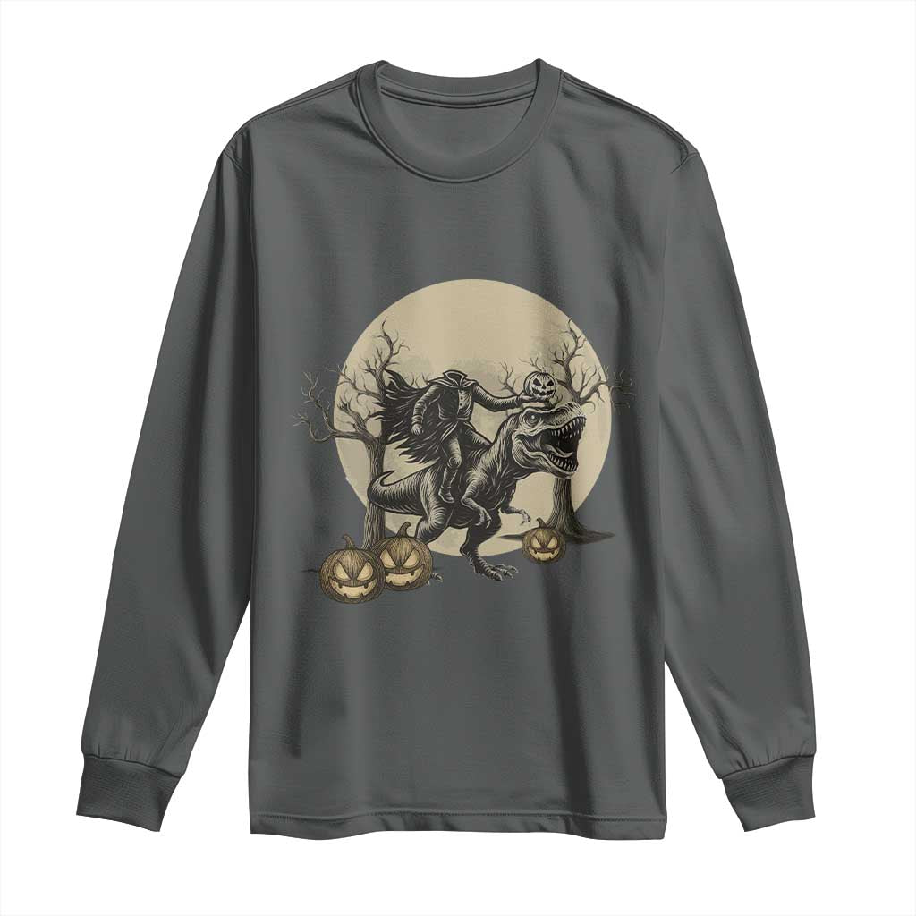 Funny Halloween Gift Long Sleeve Shirt Headless Horseman Riding A Dino - Wonder Print Shop
