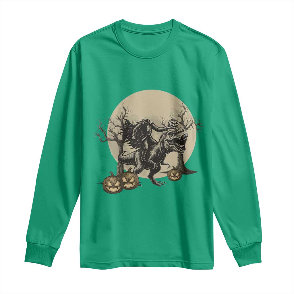 Funny Halloween Gift Long Sleeve Shirt Headless Horseman Riding A Dino - Wonder Print Shop