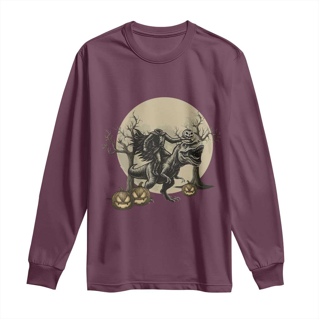 Funny Halloween Gift Long Sleeve Shirt Headless Horseman Riding A Dino - Wonder Print Shop