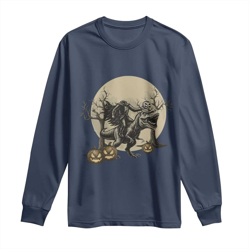 Funny Halloween Gift Long Sleeve Shirt Headless Horseman Riding A Dino - Wonder Print Shop