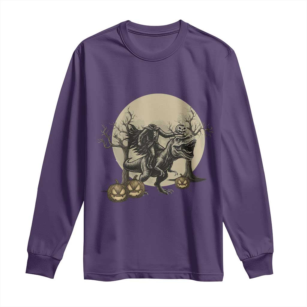 Funny Halloween Gift Long Sleeve Shirt Headless Horseman Riding A Dino - Wonder Print Shop