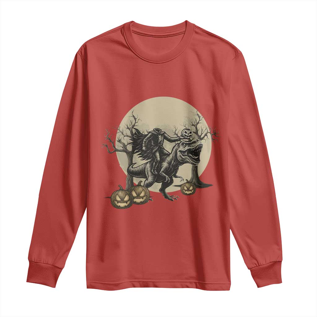 Funny Halloween Gift Long Sleeve Shirt Headless Horseman Riding A Dino - Wonder Print Shop