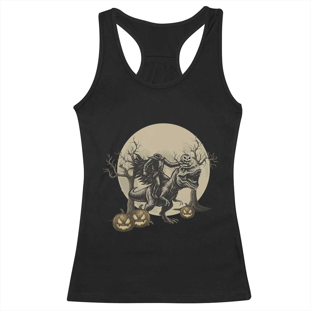 Funny Halloween Gift Racerback Tank Top Headless Horseman Riding A Dino - Wonder Print Shop