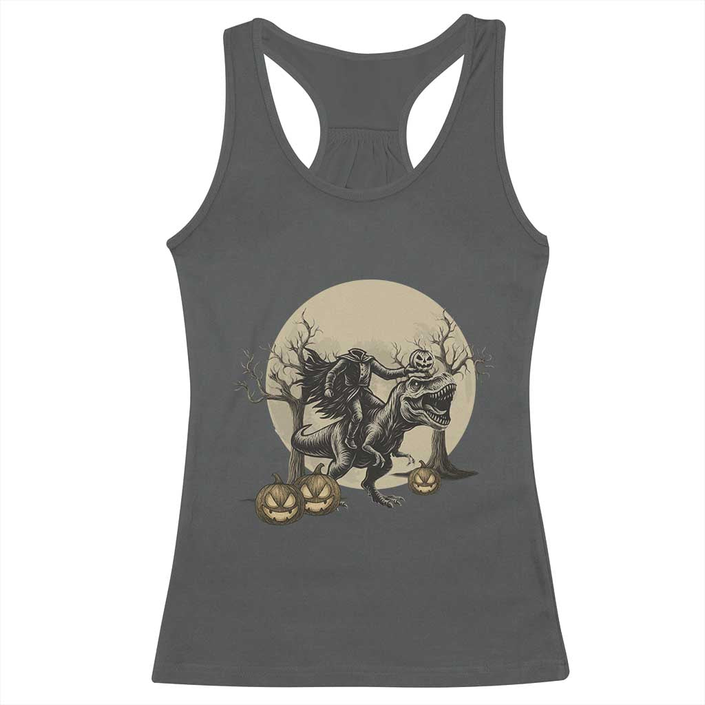 Funny Halloween Gift Racerback Tank Top Headless Horseman Riding A Dino - Wonder Print Shop