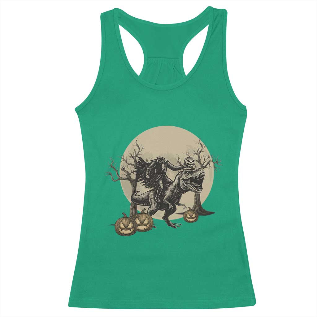 Funny Halloween Gift Racerback Tank Top Headless Horseman Riding A Dino - Wonder Print Shop