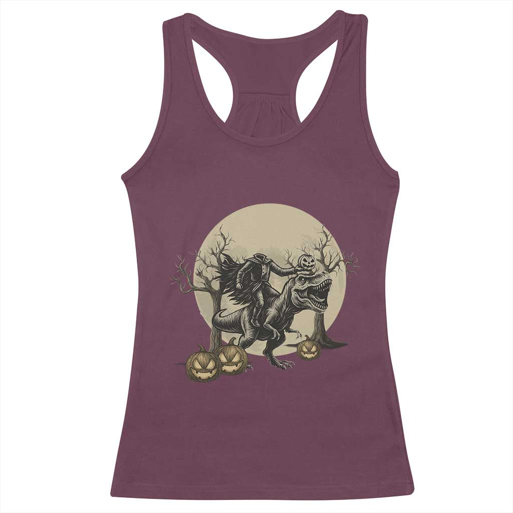 Funny Halloween Gift Racerback Tank Top Headless Horseman Riding A Dino - Wonder Print Shop