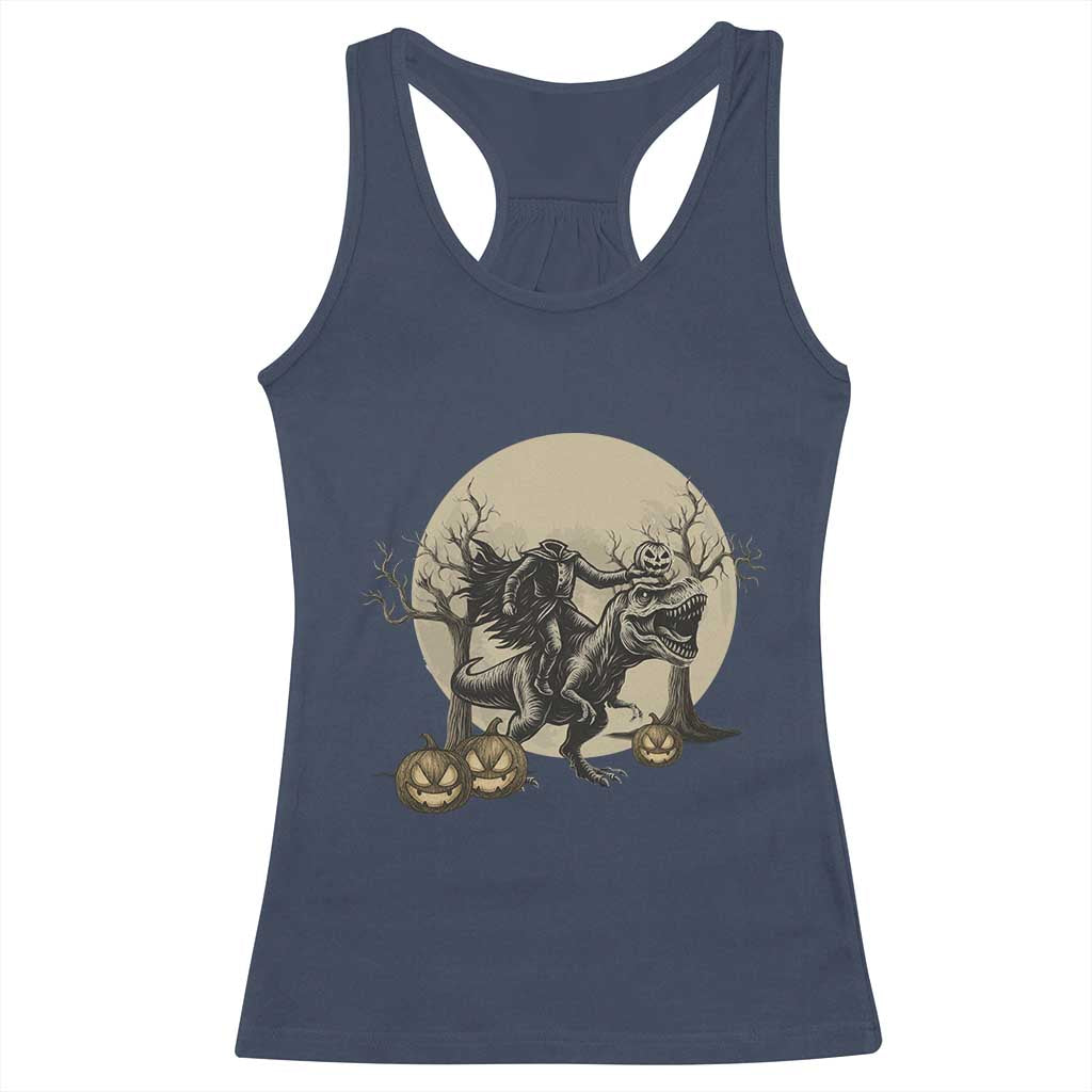 Funny Halloween Gift Racerback Tank Top Headless Horseman Riding A Dino - Wonder Print Shop