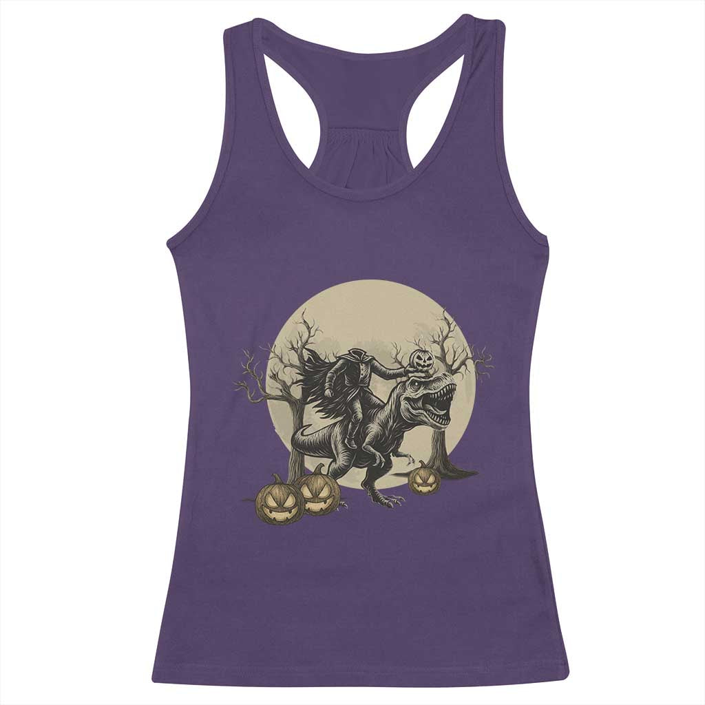 Funny Halloween Gift Racerback Tank Top Headless Horseman Riding A Dino - Wonder Print Shop