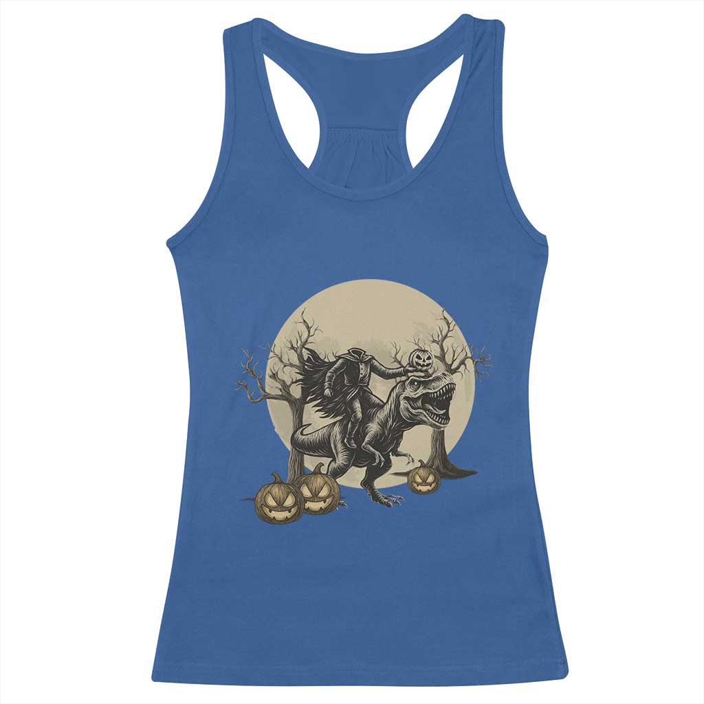 Funny Halloween Gift Racerback Tank Top Headless Horseman Riding A Dino - Wonder Print Shop