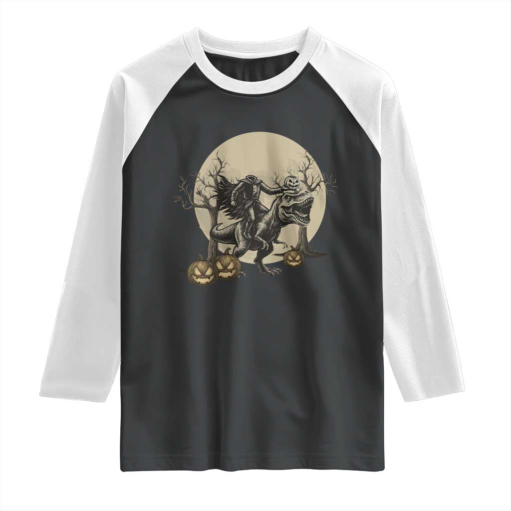 Funny Halloween Gift Raglan Shirt Headless Horseman Riding A Dino - Wonder Print Shop