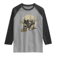 Funny Halloween Gift Raglan Shirt Headless Horseman Riding A Dino - Wonder Print Shop