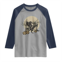 Funny Halloween Gift Raglan Shirt Headless Horseman Riding A Dino - Wonder Print Shop
