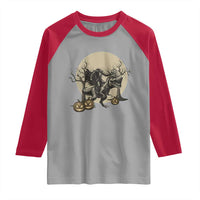 Funny Halloween Gift Raglan Shirt Headless Horseman Riding A Dino - Wonder Print Shop