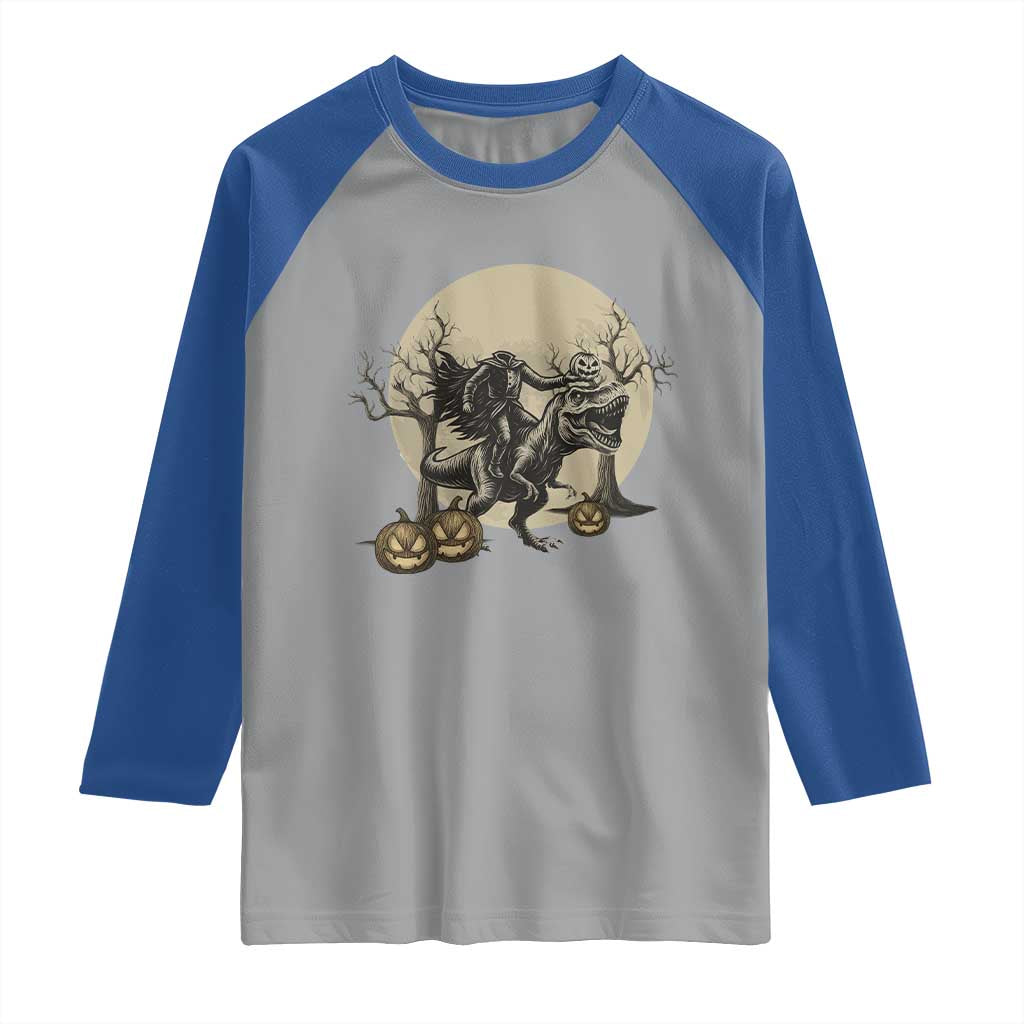 Funny Halloween Gift Raglan Shirt Headless Horseman Riding A Dino - Wonder Print Shop