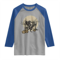 Funny Halloween Gift Raglan Shirt Headless Horseman Riding A Dino - Wonder Print Shop