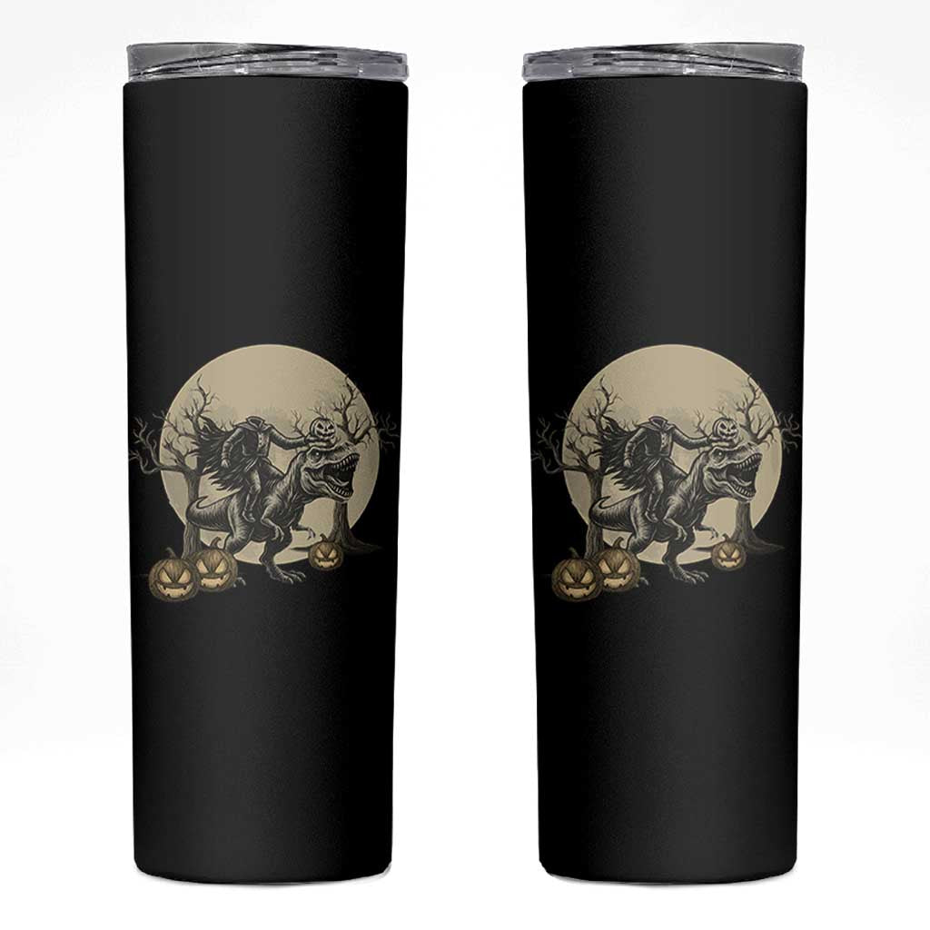 Funny Halloween Gift Skinny Tumbler Headless Horseman Riding A Dino