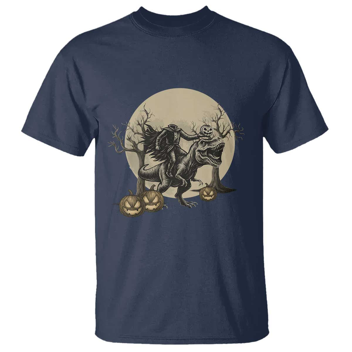 Funny Halloween Gift T Shirt Headless Horseman Riding A Dino - Wonder Print Shop