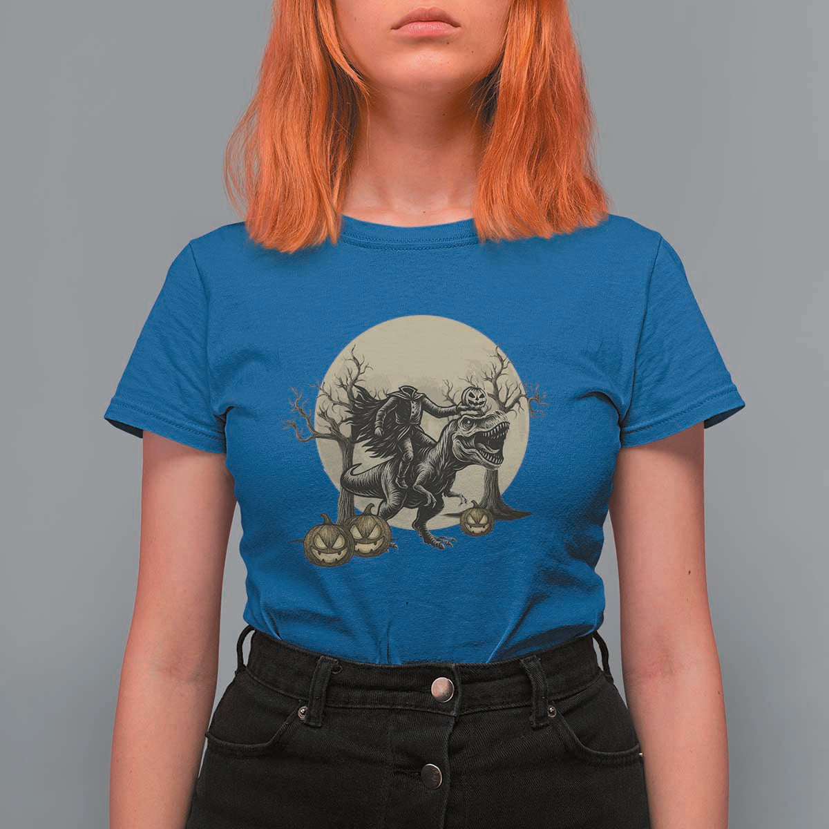 Funny Halloween Gift T Shirt For Women Headless Horseman Riding A Dino - Wonder Print Shop