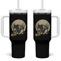 Funny Halloween Gift Tumbler With Handle Headless Horseman Riding A Dino