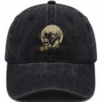 Funny Halloween Gift Washed Cotton Baseball Cap Headless Horseman Riding A Dino