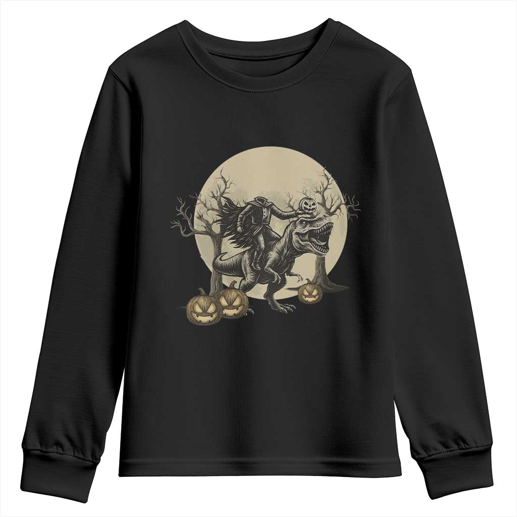 Funny Halloween Gift Youth Sweatshirt Headless Horseman Riding A Dino - Wonder Print Shop