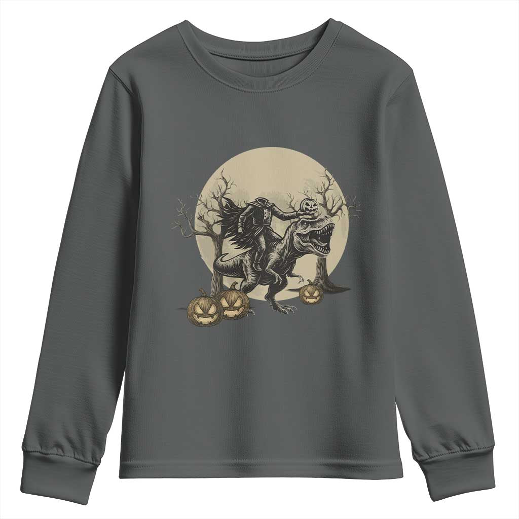Funny Halloween Gift Youth Sweatshirt Headless Horseman Riding A Dino - Wonder Print Shop