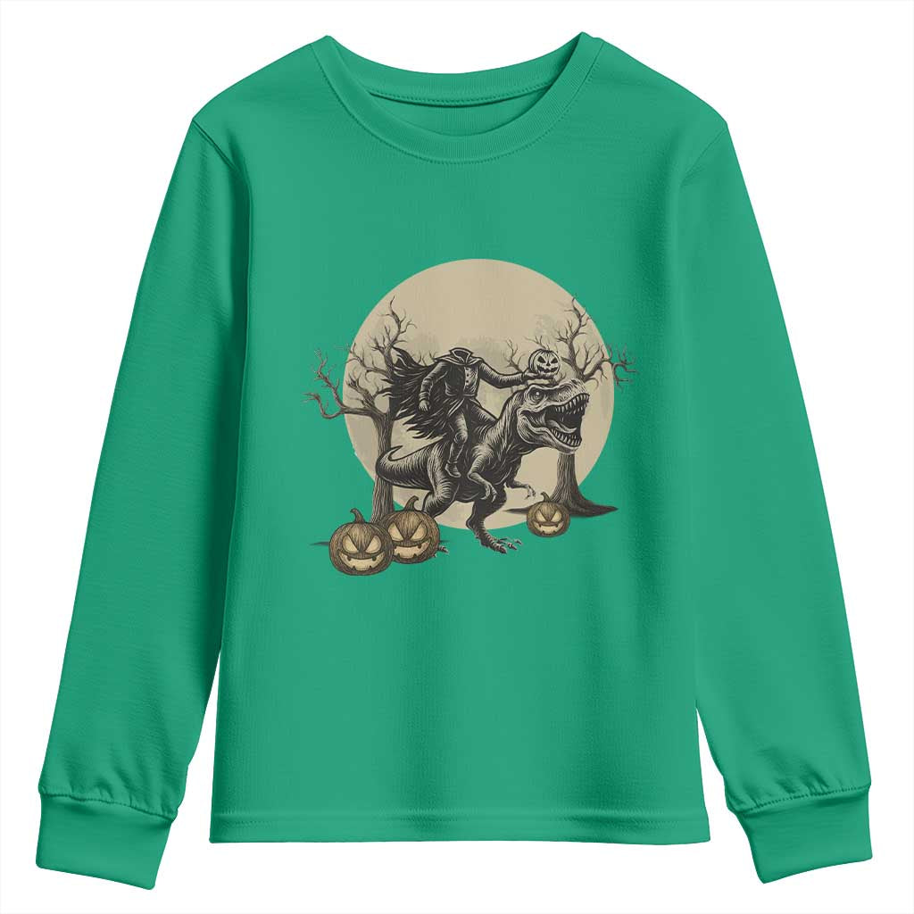 Funny Halloween Gift Youth Sweatshirt Headless Horseman Riding A Dino - Wonder Print Shop