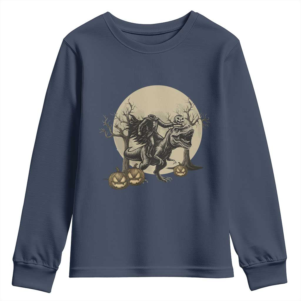 Funny Halloween Gift Youth Sweatshirt Headless Horseman Riding A Dino - Wonder Print Shop