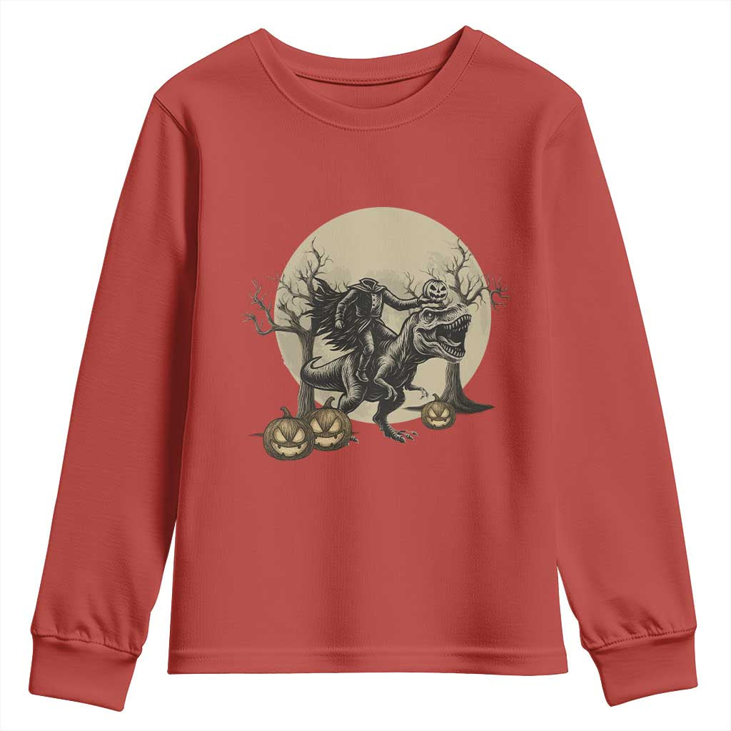 Funny Halloween Gift Youth Sweatshirt Headless Horseman Riding A Dino - Wonder Print Shop
