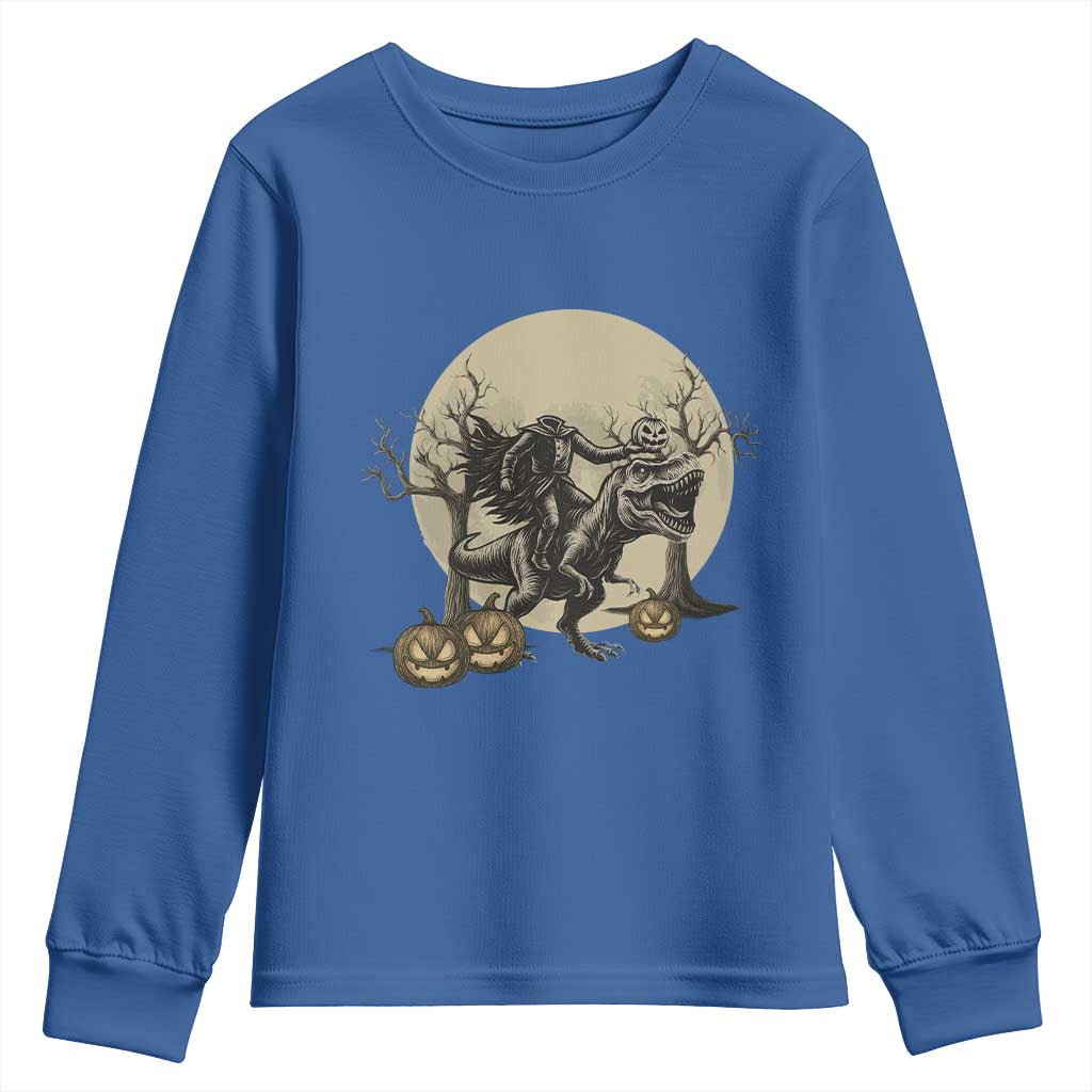 Funny Halloween Gift Youth Sweatshirt Headless Horseman Riding A Dino - Wonder Print Shop