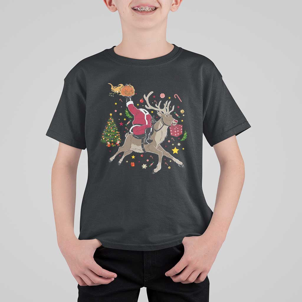 Funny Santa Headless Horseman T Shirt For Kid Christmas Halloween Gift - Wonder Print Shop