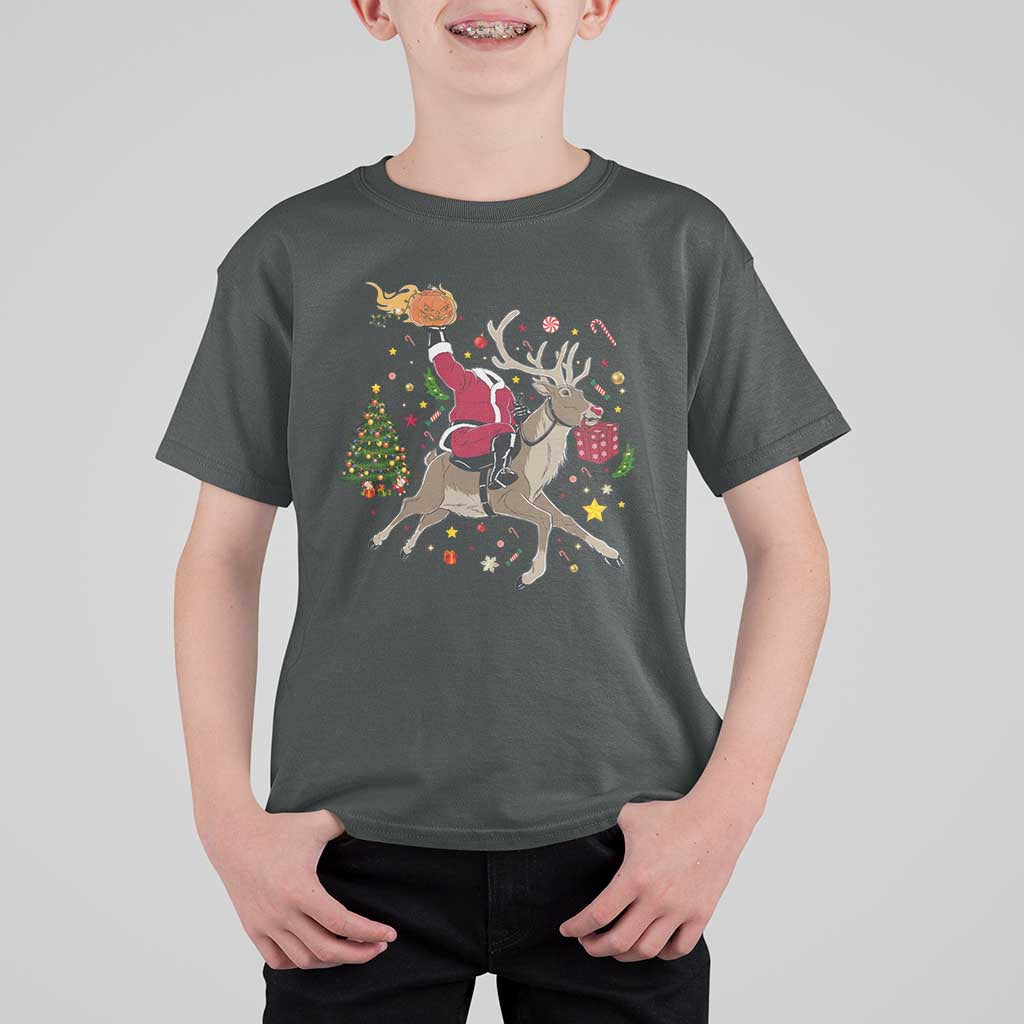 Funny Santa Headless Horseman T Shirt For Kid Christmas Halloween Gift - Wonder Print Shop