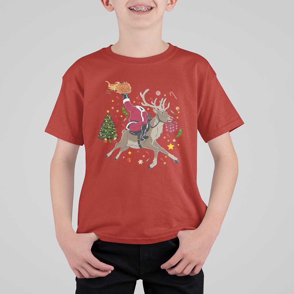 Funny Santa Headless Horseman T Shirt For Kid Christmas Halloween Gift - Wonder Print Shop