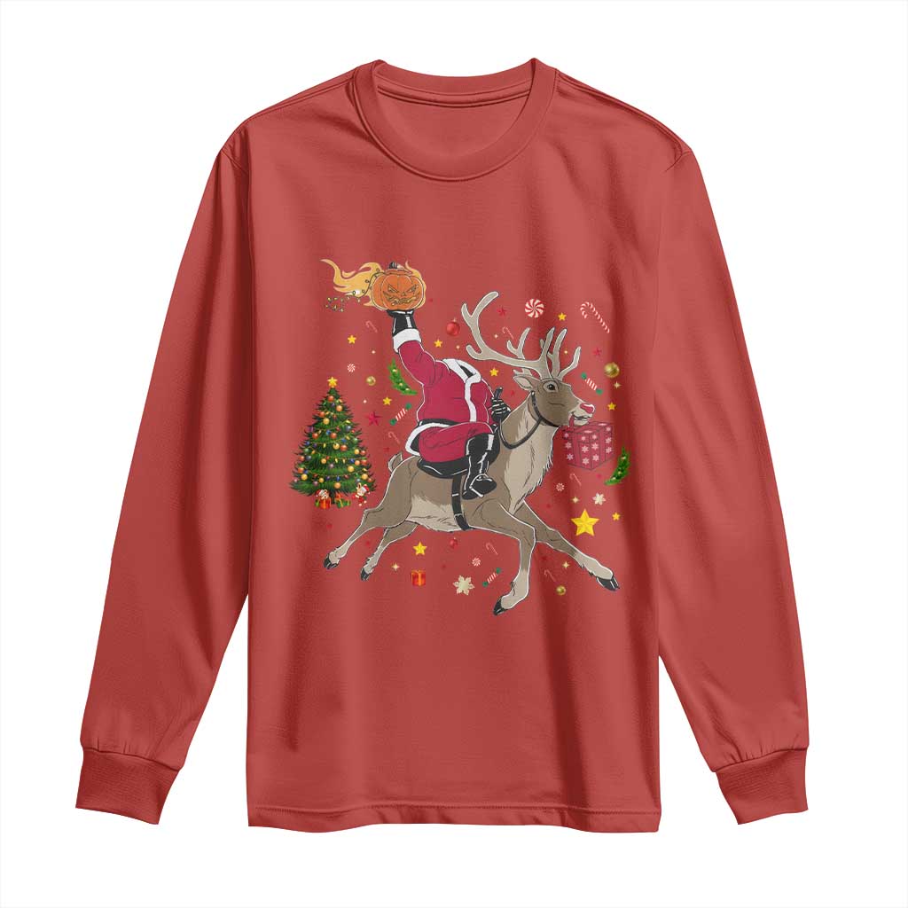 Funny Santa Headless Horseman Long Sleeve Shirt Christmas Halloween Gift - Wonder Print Shop